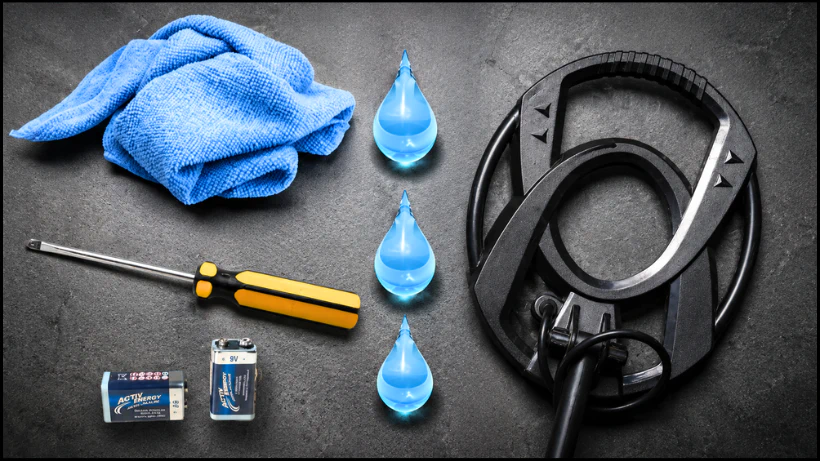Regelmäßige Pflege und Wartung der Ausrüstung und Metalldetektor. Sanfte Reinigung mit Wasser und Bürste. So wie neue Batterien zum wechseln.