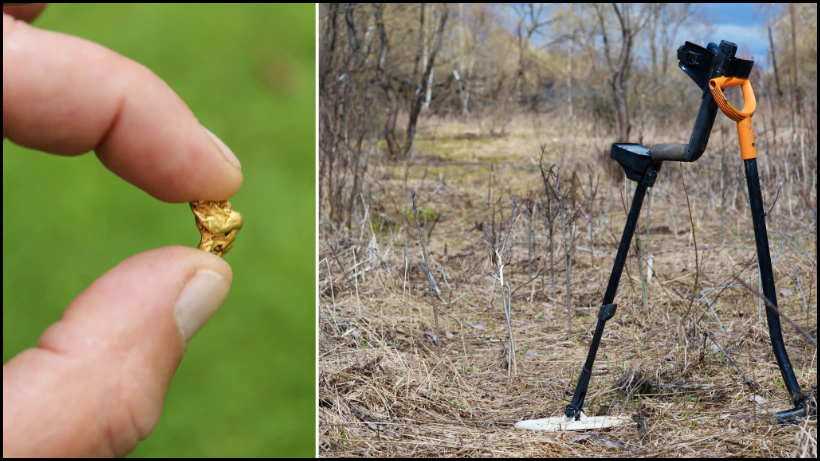 Pulsinduktions‑Metalldetektor für die Goldsuche, ideal zum Aufspüren selbst kleinster Goldnuggets in schwierigen Böden.