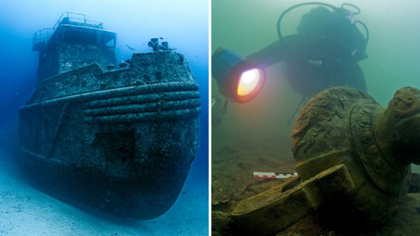 Die Unterwasser Schatzsuche mit einem Pulsinduktions-Metalldetektor, wie zb. bei Schiffswracks oder Unterwasser Ausgrabungsstätten.