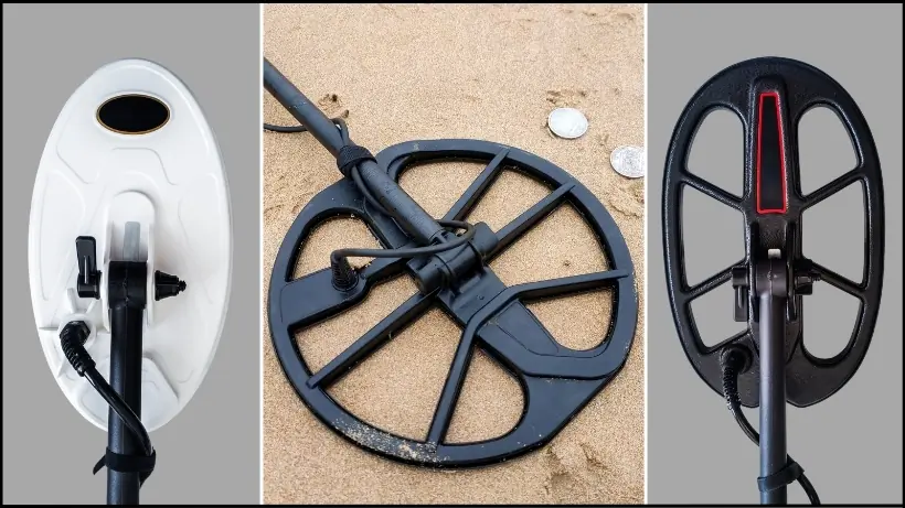 Darstellung verschiedener Suchspulen‑Bauformen, darunter ovale, runde und längliche Spulen, die zeigen, wie unterschiedliche Designs die Ortungstiefe, Zieltrennung und Einsatzbereiche von Metalldetektoren beeinflussen.