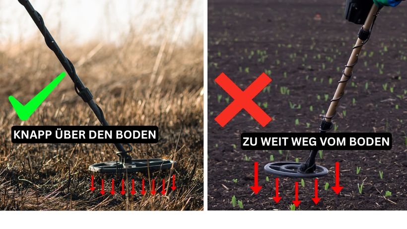 Falsche Schwenktechnik vermeiden: Metalldetektor bodennah und parallel führen