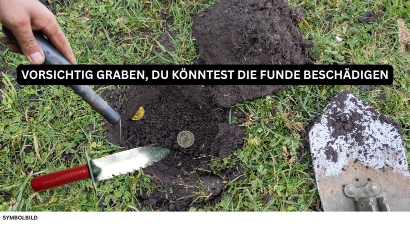 Metalldetektor vorsichtig graben, Funde nicht beschädigen,
