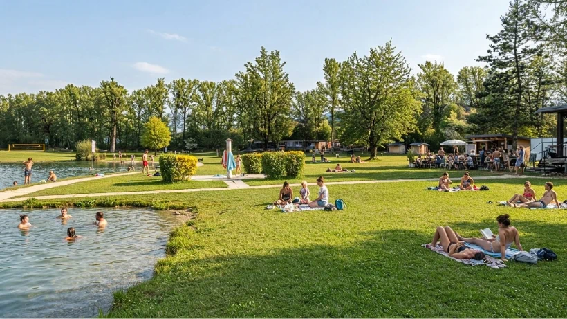 Badesee mit Liegewiese, typischer erlaubter Ort zum Sondeln nach modernen Verlusten wie Münzen oder Schmuck